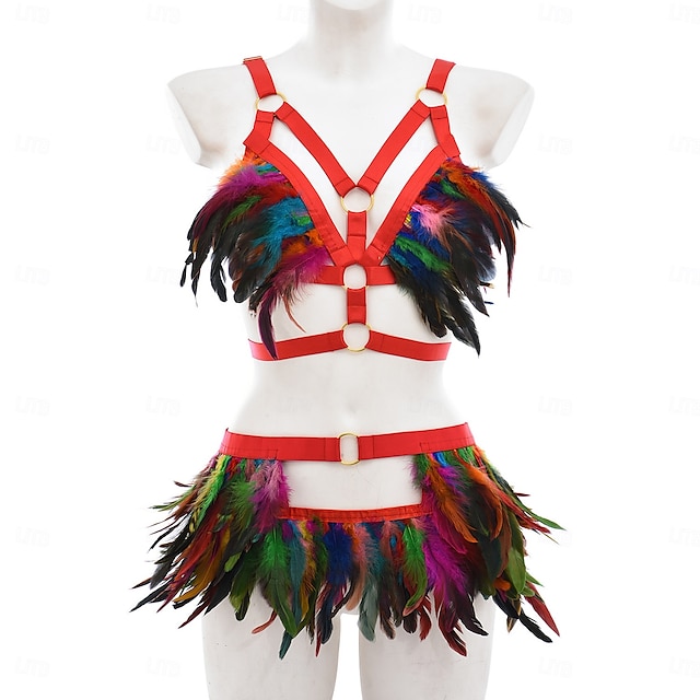  Húzza királynő Halloween Felszerelések Alsónemű Feather Bralette Büszkeség Szivárvány Szexi jelmez Felnőttek Női Mindszentek napja Farsang Pride Parade Büszkeség hónapja Egyszerű Halloween jelmezek