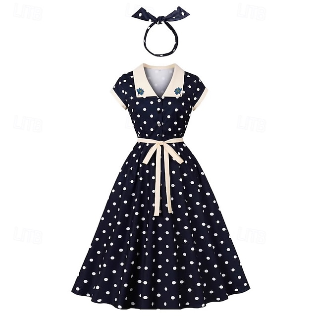  Polka Dots Retro Vintage 1950s Dress Swing Dress Polka dots Women's Carnival Masquerade Daily Wear Bachelorette Party Adults' Dress Headband