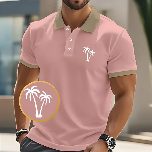 Voor heren Palmboom Polo Korte mouw Poloshirt Overhemden met kraag Casual Toevlucht School Buiten Alledaagse kleding Vakantiekleding 3D-afdrukken Zomer Lente Herfst Blozend Roze Marineblauw Bruin
