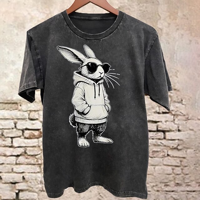 Mens Graphic T-Shirt: Cool Hipster Rabbit in Hoodie & Sunglasses Design, Lifestyle Apparel4