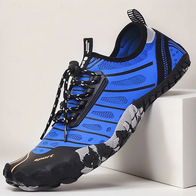  Herren Sneaker Barfußschuhe Upstream-Schuhe Canyoning PU Leder Netz Bequem Rutschfest Atmungsaktiv Schnürung Rot + Grau Blau Grau Sommer Frühling