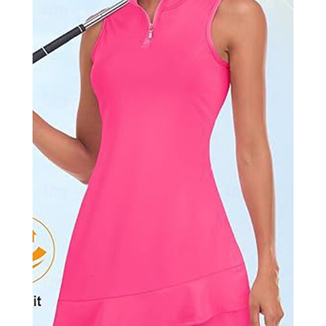  US Open Women's Tennis Dress with Built in Shorts and Bra Sports Dress Sleeveless Pleated Breathable Tennis Golf Pickleball Zip Collar Solid Colored Dress Tank Back Black White Dark Navy Tennis
