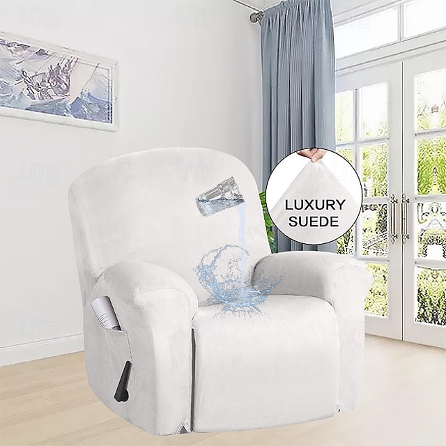 Housse de fauteuil inclinable en daim imperméable, couleur unie, housse de protection simple, housse de chaise à bascule super lisse
