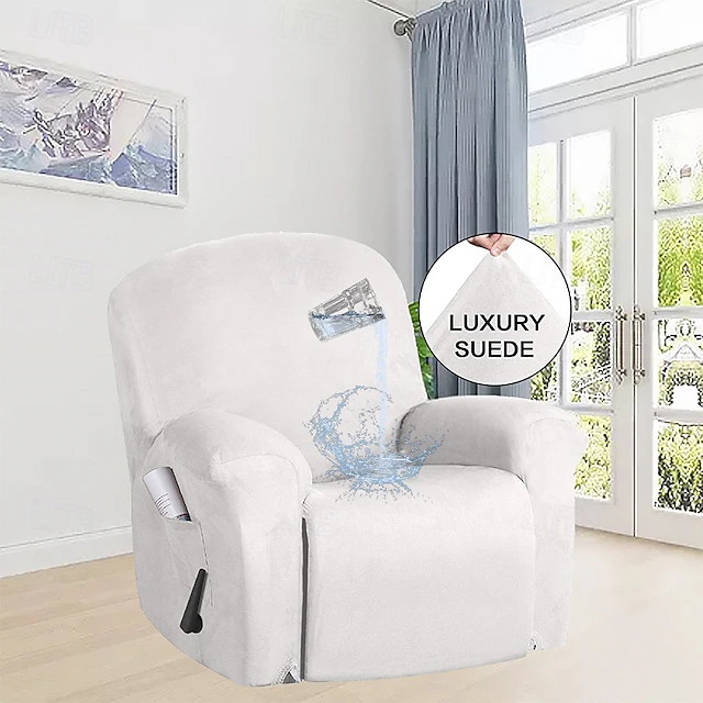 Solid color all-wrap waterproof suede recliner cover Simple protective cover Super smooth Rocking chair cover recliner cover 16