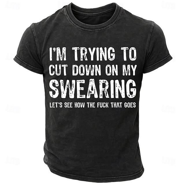 Men's Text Offensive T shirt Tee Washed Shirt 100% Cotton Short Sleeve Graphic Shirt Black Comfortable Tee Street Daily Fashion Designer Clothing4