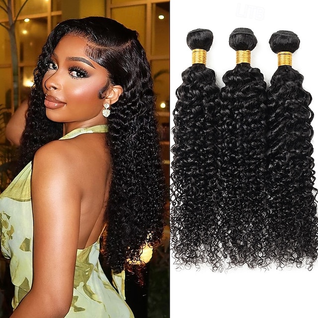  Lot de 3 tissages de cheveux crépus bouclés, extensions de cheveux brésiliens bouclés