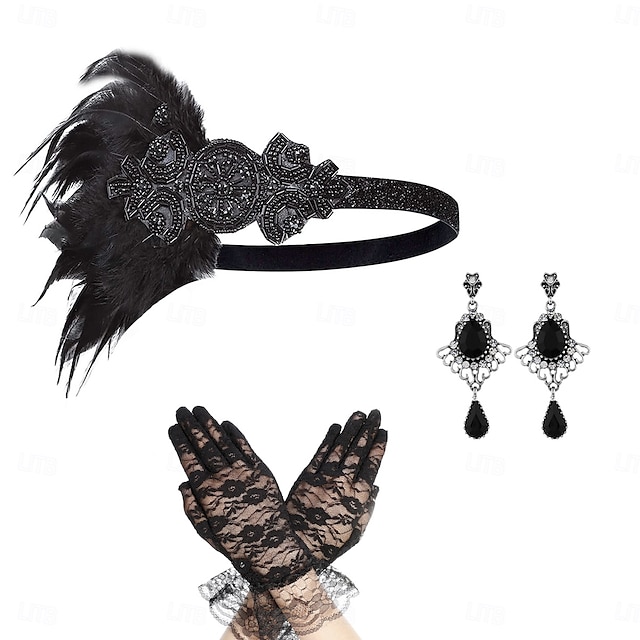  Anos 20 O Grande Gatsby Faixa De Cabelo Estilo Melindrosa O Grande Gatsby Pena Purpurina Brilhante Vintage Mulheres Carnaval Dia dos namorados Baile de Máscaras Traje de festa para noite Mascarilha