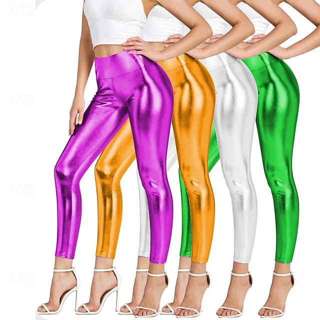  Retró 1970-es évek Hosszú Leggingek PU nadrág Diszkó Fényes latex patent Fémes Női Mindszentek napja Farsang Pride Parade Büszkeség hónapja Felnőttek Nadrágok Minden évszak