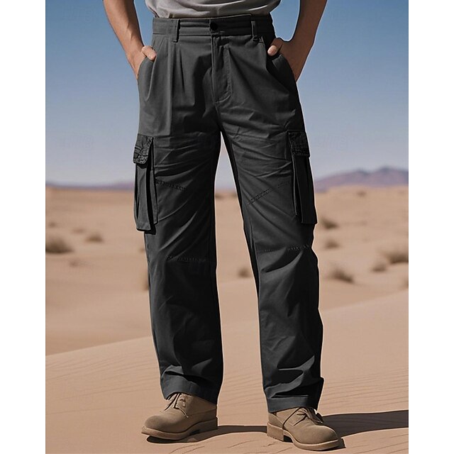 Men's Cargo Pants Trousers Multi Pocket Plain Wearable Camping & Hiking Workout Black Army Green3