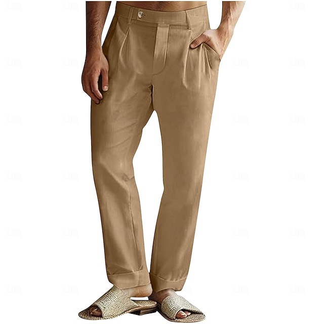  Per uomo Pantaloni di Lino Pantaloni Pantaloni Estivi Pantaloni da Spiaggia Pieghettato Elastico in vita Gamba Dritta Semplice Comodità Traspirante Lunghezza intera Affari Quotidiano Ferie Moda Stile