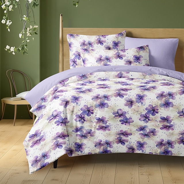  Blommor Duvet Set 100% Bomull Mjuk och Andningsbar Sängkläder Med Färgglada Blommor Lätt och Hållbar Täcke Bekväm för Alla Säsonger Lätt att Ta Hand Om