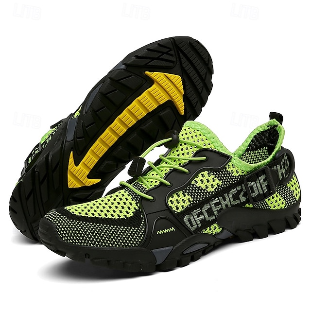  Men's Sneakers Upstream Shoes Canyoning PU Leather Mesh Breathable Comfortable Slip Resistant Lace-up Black Dark Purple Blue Summer Spring