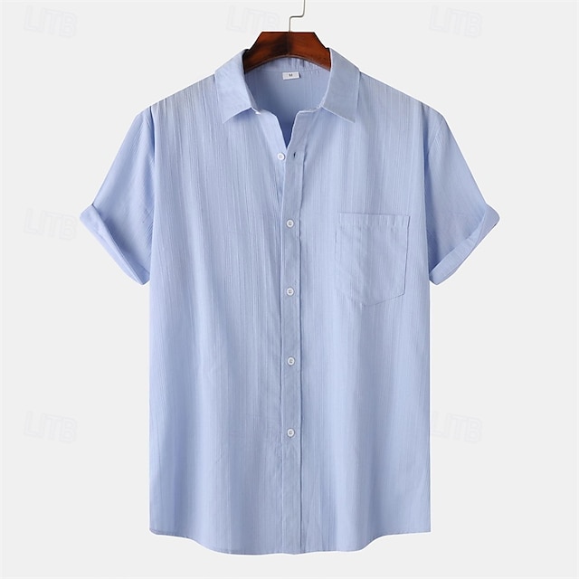  Herr Skjorta Casual skjorta Knapp upp skjorta Slät Semester Gata Svart Vit Gul Armégrön Kortärmad Kavajslag Sommar Kläder Button-Down