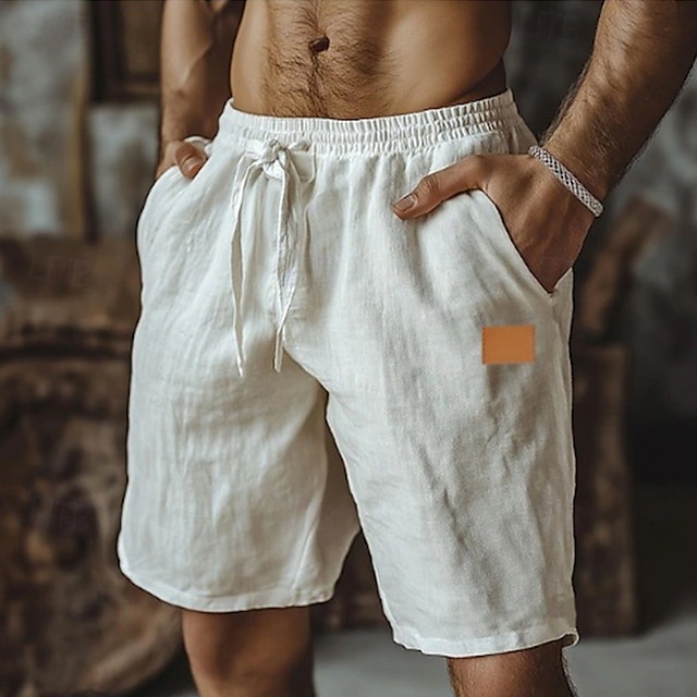  Homens Calção Shorts de linho Shorts de verão Shorts de praia Shorts largos Com Cordão Cintura elástica Perna reta Tecido Conforto Respirável Comprimento do joelho Ao ar livre Casual Diário Estilo