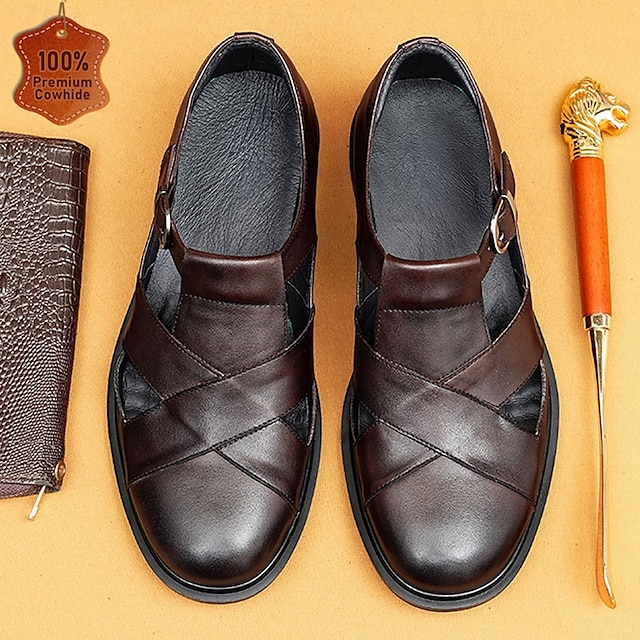  Men's Leather Sandals with Closed Toe – Breathable Non-Slip Summer Shoes for Formal Gatherings, Church  and Outdoor Wear