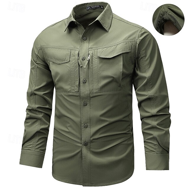  Herren Hemd Sommerhemd Freizeithemd Knopfhemd Cargohemd Schwarz Kaki Armeegrün Langarm Einfach Hemdkragen Urlaub Hawaiianisch Tasche Bekleidung 100% Baumwolle Mode Lässig Bequem