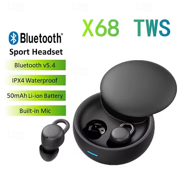  X68 Bluetooth 5.3 ハンズフリーインイヤーヘッドセット LEDライト付き スポーツ Hi-Fi 日常使用＆旅行用
