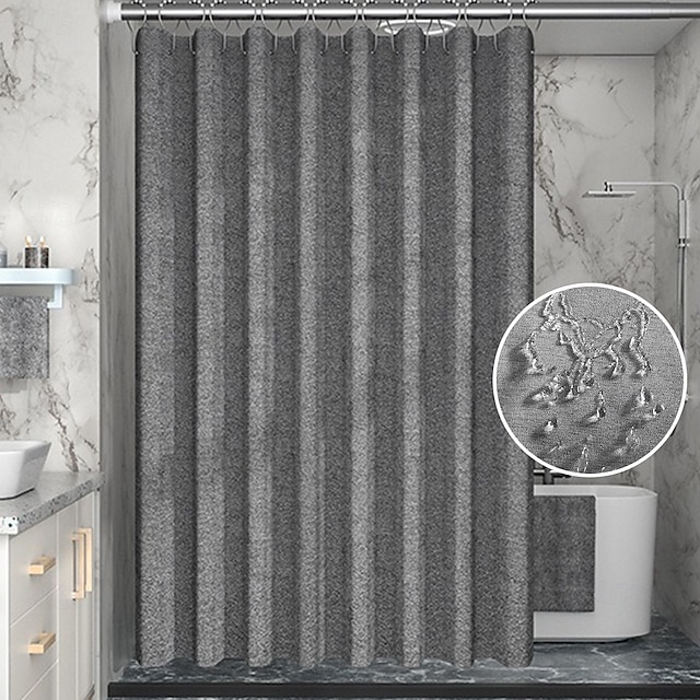  リネンテクスチャシャワーカーテン 12個のプラスチックフック付き 180cm*180cm(70