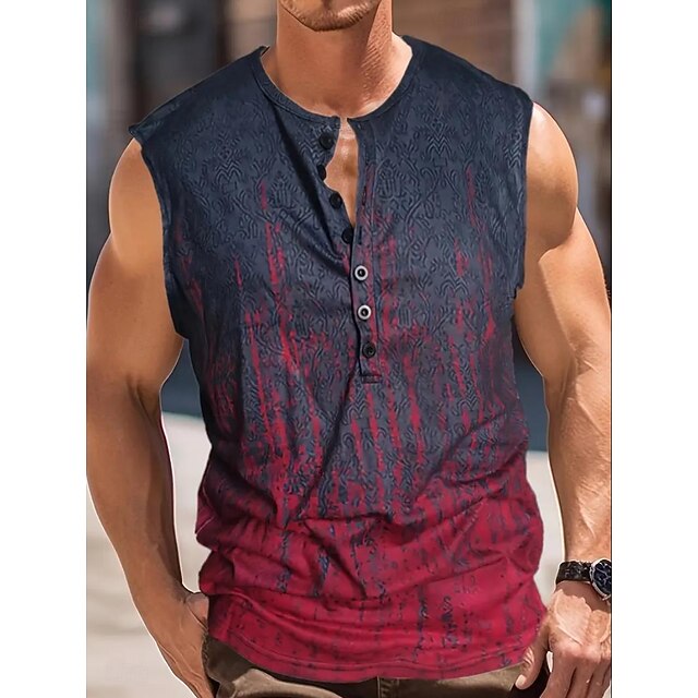 Men's Halloween Abstract Tank Top Henley Shirt Sleeveless Vintage Fashion Designer Outdoor Casual Daily Summer Spring &  Fall Navy Blue Henley Henley T-Shirt4