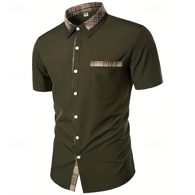  Bărbați Cămașă Cămașă de Costum Camașă cu nasturi Imprimare Nuntă Zilnic Albastru Marin Închis Verde Militar Gri Manșon scurt Răsfrânt Vară Îmbrăcăminte Peteci