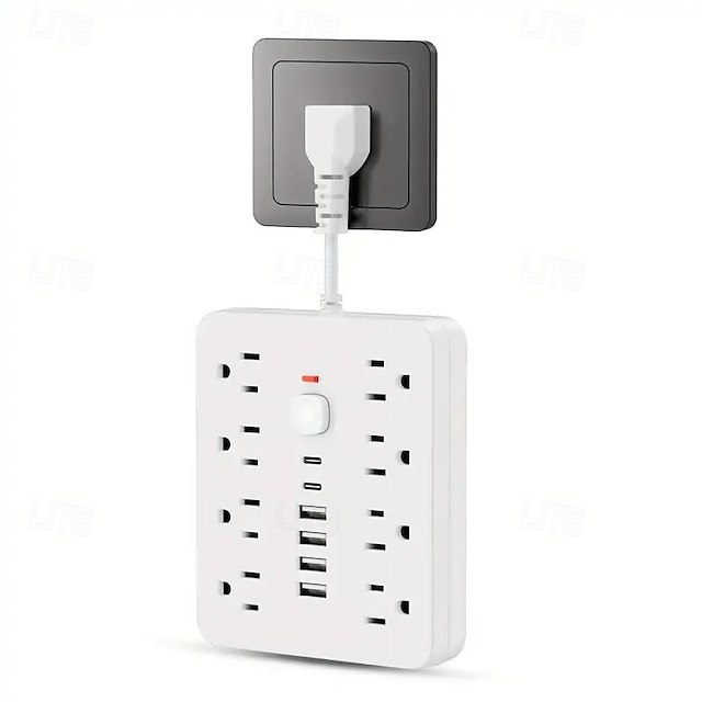  14-in-1 Flat Plug Power Strip with 4 AC Outlets & 6 USB Ports (2 USB-C) – Overload Protection & Power Expansion Board
