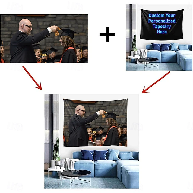 Customized Hanging Tapestry with Your Photo Best Graduation Gift Mural Decor Photograph Backdrop Home Bedroom Living Room (suggest photo definition 3Mo or above) Personalized Gift 11