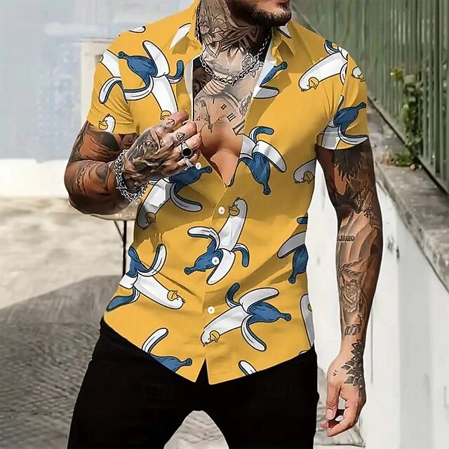 Men's Funny Banana Duck Shirt Summer Hawaiian Shirt Button Up Shirt Short Sleeve Hawaiian Resort Vacation Holiday Beach Wear Summer Spring Turndown 3D Print Collared Shirts Yellow4
