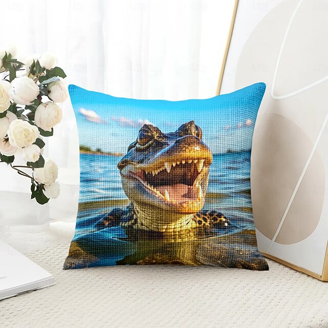  Capa de Almofada Decorativa engraçada com Crocodilo 1PC Almofada Quadrada Macia para Sofá Capa de Almofada para Quarto Sala de Estar Cadeira
