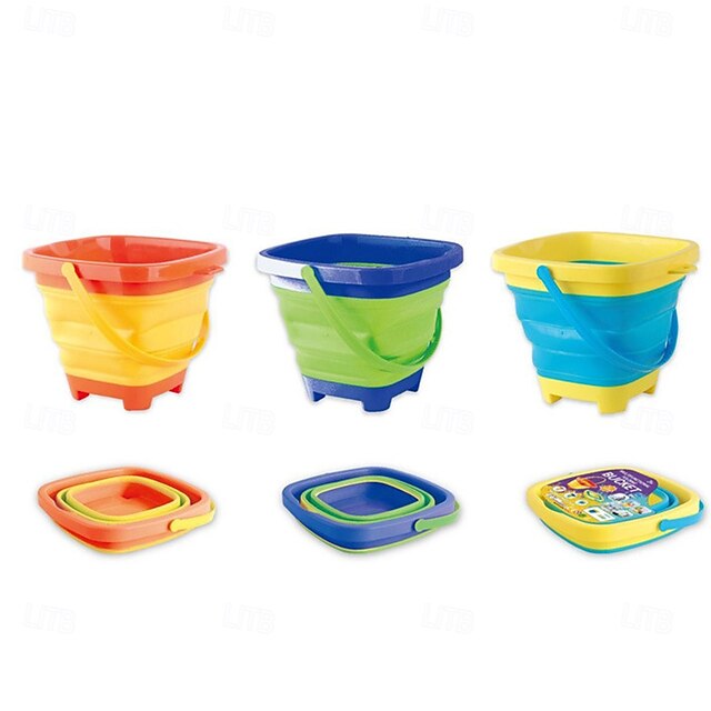  3 Packs Foldable Pail Bucket 2L Silicone Collapsible Easter Buckets for Kids Multi Purpose for Fun Summer Activities Camping Gear Beach Essentials
