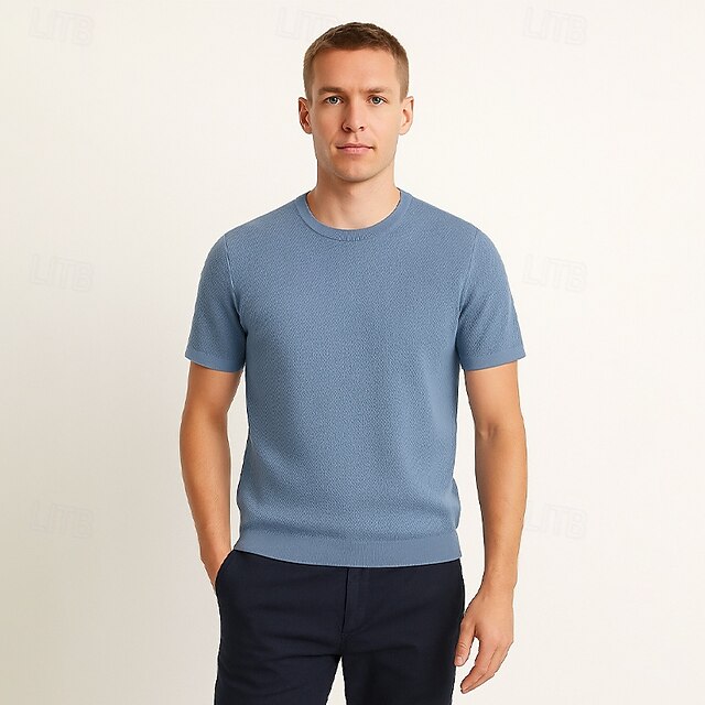  męska jedwabna bawełniana mieszanka lyocellu t-shirt krótki rękaw okrągły dekolt lato gładki żakard elegancki klasyczny okrągły dekolt minimalistyczny wakacje dom bawełna czarny niebieski granatowy top koszulka męska