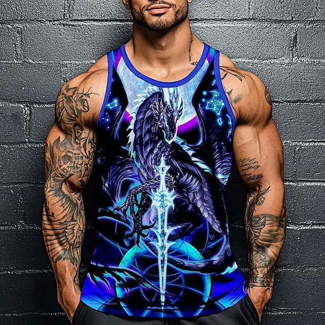  Camiseta sin mangas Dragonblade Nightblade Hi Rez de Ruth Thompson para hombre, con estampado 3D, cuello redondo, estilo urbano, informal, para uso diario, en azul, para verano y primavera.