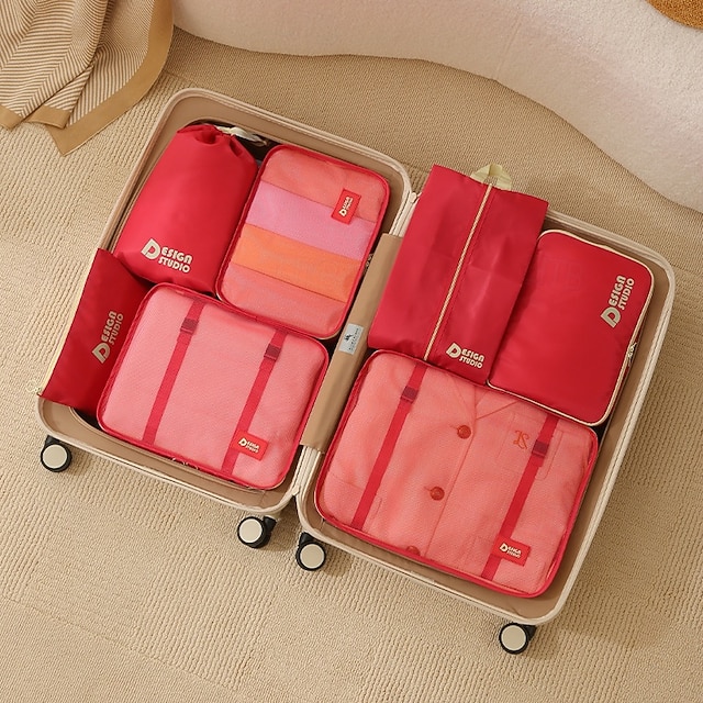  sada cestovních kompresních balících kostek, 7dílné tašky na organizování zavazadel na kufr, silné keprové vodotěsné úložné tašky na cesty, přenosné  & univerzální