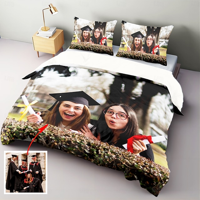  Conjunto de Capa de Edredão Personalizada Conjunto de Cama Personalizado Edredom Fotográfico Melhor Presente de Formatura Presentes Personalizados para Família Animais de Estimação Amigos Casais