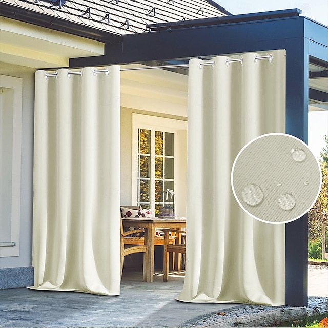  Waterproof Outdoor Curtains for Indoor Wedding Patio Thick Privacy Grommet Curtains for Wedding Bedroom, Living Room, Porch, Pergola, Cabana, 1 Panel