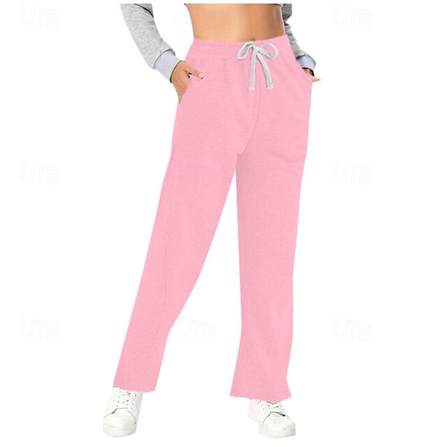  Mujer Pantalones de lino y algodón Moda Ropa de calle Confort Longitud total Media cintura Plano Cintura elástica Confortable Al Aire Libre Cómodo Calle Ropa Cotidiana Noche Negro Rosa Beige Verano