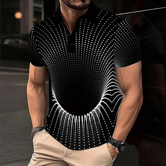 Men's Geometric Optical Illusion Polo Short Sleeve Polo Shirts Collared Shirts Casual Outdoor Athleisure Daily Wear 3D Print Summer Black4