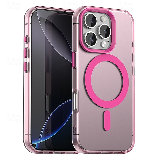  Magnetisk adsorpsjonsdeksel AirTag iPhone 16/15/14/13/12 Pro Max Plus PC Metall sjokkbeskyttende bakdeksel med trådløs lading og kamerabeskyttelse