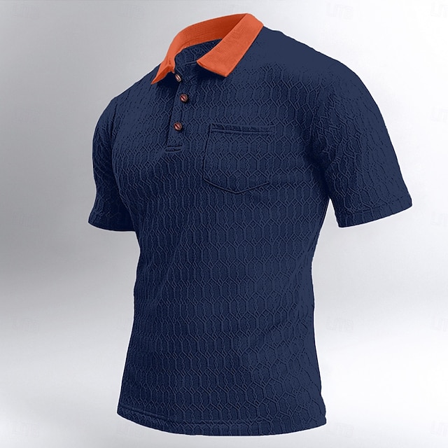  Herren Golf Poloshirts Strick-Poloshirt Arbeit Lässig Revers Gerippter Polokragen Kurzarm Basic Modern Geometrisch Farbblock Knöpfe Gestrickt Frühling & Sommer Normale Passform Schwarz Wei