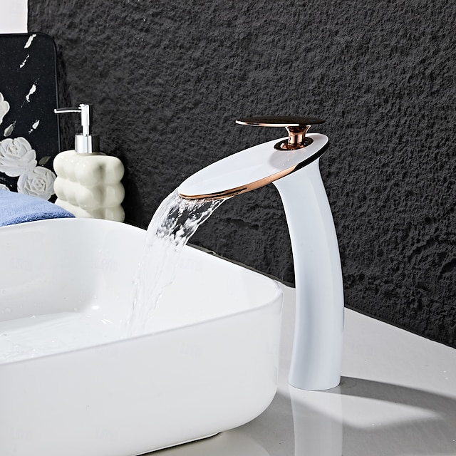 Robinet de lavabo - Cascade Électroplaqué / Finitions peintes Ensemble central Poignée unique à un trouBath Taps