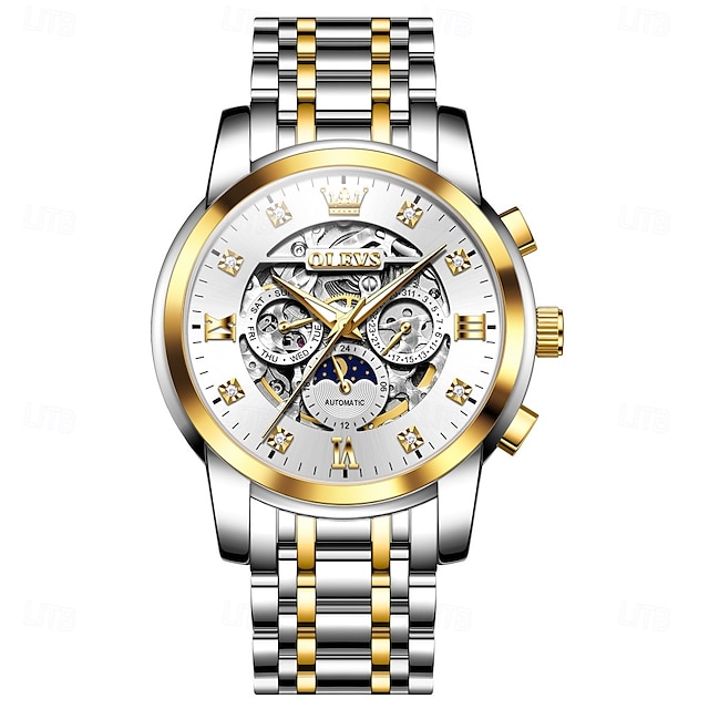 OLEVS Orologio Uomo 42mm Quadrante Grande Scheletrato Automatico - Acciaio Inox 316L Impermeabile Con Funzione Luminosa - Regalo Con Scatola