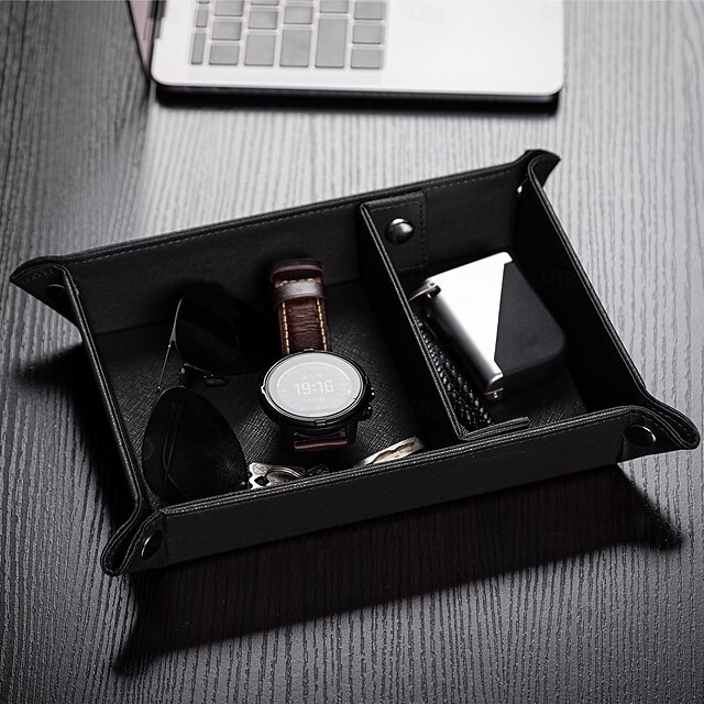  PU-Leder-Schreibtisch-Organizer-Tablett, Schlüsselhalter mit mehreren Fächern, Schmuck &Make-up-Aufbewahrungstablett, hochwertiger Leder-Eingangsorganizer für Zuhause oder das Büro