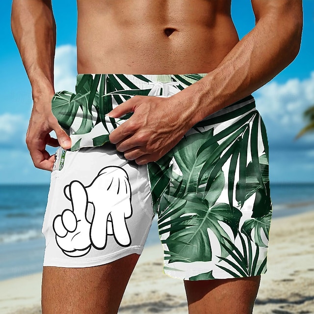  Herr Palmblad Tecknad handtryck Fodrade shorts 2 i 1 simshorts Badshorts Medium Midja Hawaiisk Helgdag Standkläder Sidfickor Med kompressionsfoder Elastisk dragsko i midjan Designer Kläder