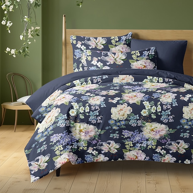  Blommor Duvet Set 100% Bomull Mjuk och Andningsbar Sängkläder Med Färgglada Blommor Lätt och Hållbar Täcke Bekväm för Alla Säsonger Lätt att Ta Hand Om