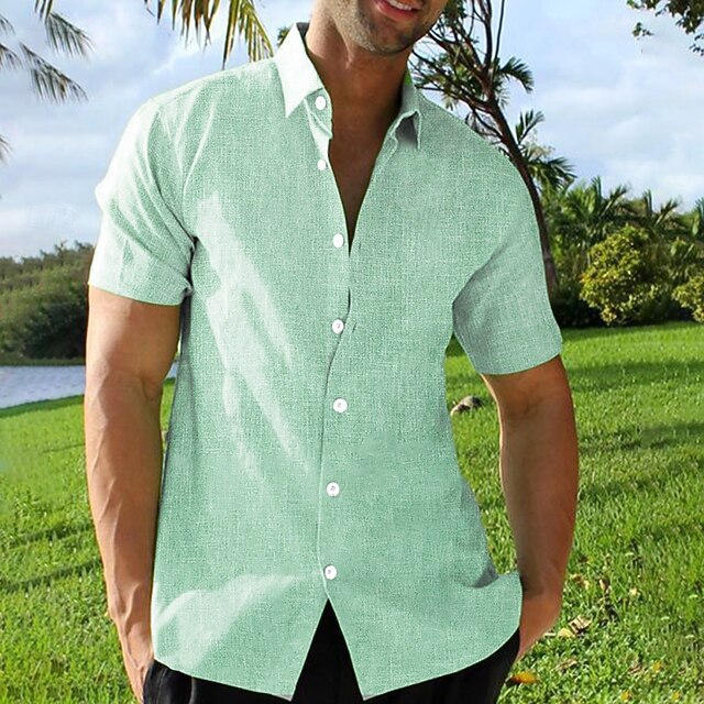 Men's Linen Shirt Summer Hawaiian Shirt Button Up Shirt Vacation Daily Pink Blue Green Short Sleeve Turndown Summer Spring Clothing Apparel Collared Shirts4