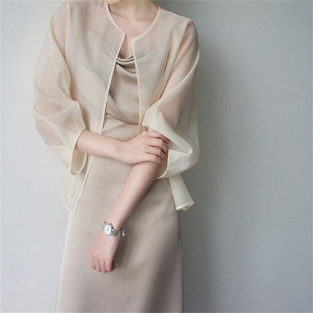  Sjal til kvinner Elegant Solbeskyttelse Langermet Organza Bryllup Wrap Med Ren Farge Til Bryllup Sommer