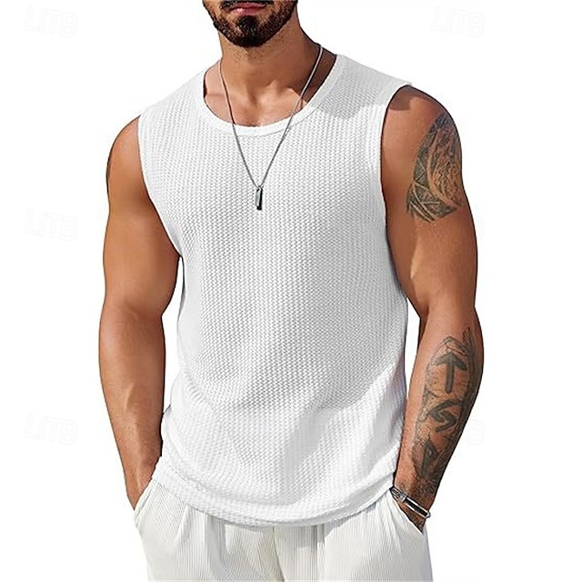  Herre Vest topp Underskjorte Ermeløs skjorte Ermeløs Crew-hals Sommer عادي Mote Designer Feriereise Gate Ut på byen Svart Hvit Navyblå Topp T-skjorte for menn