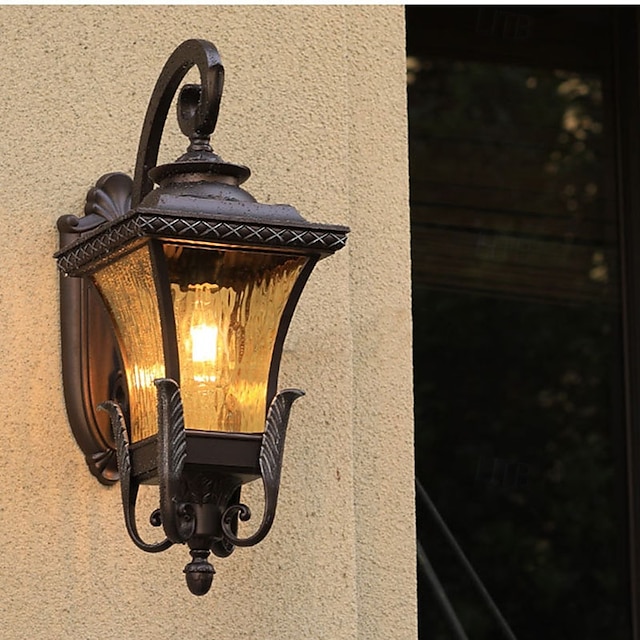  Luminária de parede LED, luminária de parede antiga, lanterna externa à prova d'água, à prova de ferrugem, alumínio, vidro, luminária de parede, pátio, jardim, varanda, vila, luzes decorativas