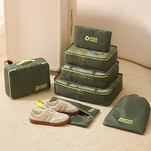  Set di cubi da viaggio a compressione, 7 borse organizer per valigie, borse portaoggetti impermeabili in twill spesso per viaggi, portatili &versatile