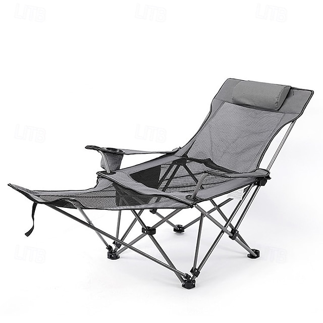  camping lenestol, sammenleggbar liggende campingstol, bærbar campingstol med fotstøtte, oppbevaringspose  & nakkestøtte, hvilestol i netting, 330lbs vektkapasitet