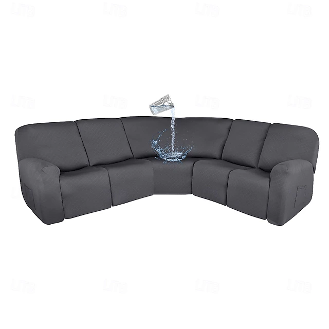 Water Resistant L Shape Sectional Burgundy Reclining Couch Covers Corner Sofa Stretch Jacquard Reclining Couch Covers for Reclining Sofa Soft Washable 16